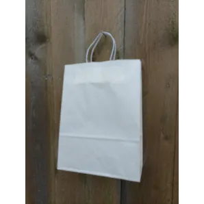 Torba papierowa biała 24x32x10 cm uchwyt papierowy skręcany