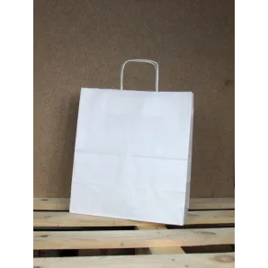Torba papierowa biała 30,5x34x17 cm uchwyt papierowy skręcany