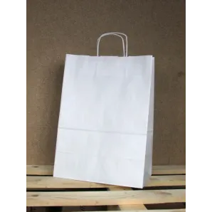 Torba papierowa biała 30,5x42,5x17 cm uchwyt papierowy skręcany