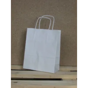 Torba papierowa biała 18x8x22 cm uchwyt papierowy skręcany