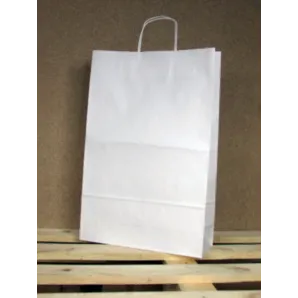 Torba papierowa biała 33x50x12 cm uchwyt papierowy skręcany